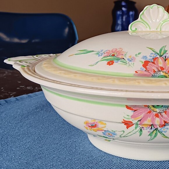 Vintage Art Deco J&G Meakin Sunshine Floral Covered Serving Bowl - Picture 2 of 16
